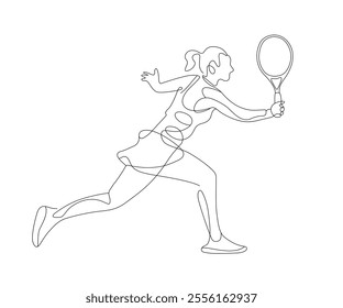 Woman tennis player line art vector illustration