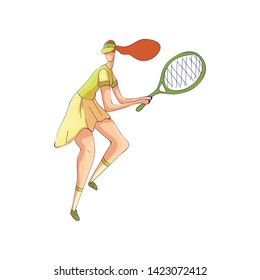 Woman tennis player is preparing to hit the ball. Vector illustration on white background.