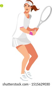 Woman tennis player with a racket in her hand. Vector illustration on white background. Sports concept.