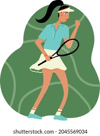 Woman tennis player with a racket in her hand. Flat vector illustration. Sports concept.