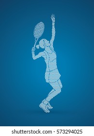 Woman tennis player serve designed using geometric pattern graphic vector.