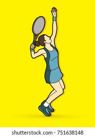 Woman tennis player serve  graphic vector.