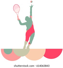 Woman tennis player sport silhouette round abstract mosaic vector background illustration