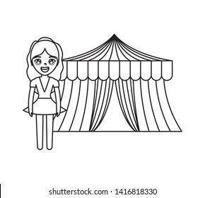 woman with tent circus isolated icon
