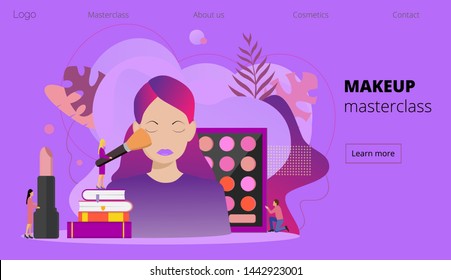 Woman testing skin care product in beauty salon. Online makeup courses, make up school, cosmetics webinar or masterclass concept vector for flyer, homepage, landing page, template.