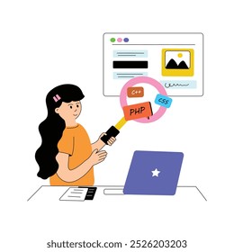 Woman testing a website for bugs, responsiveness, and performance issues