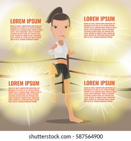 Woman Thai Boxing Action Pose Template Vector