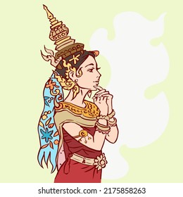 Woman in Thai costume art vector for card, illustration, decoration