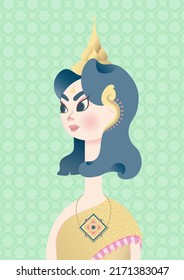 woman in thai dress on green background 