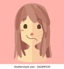 a woman that half face is beauty and another is ugly has a lot of  pimples.cute vector