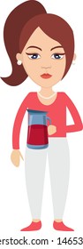 Woman with thermos, illustration, vector on white background.
