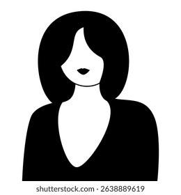 Woman with thick long hair and lipstick, vector illustration.
