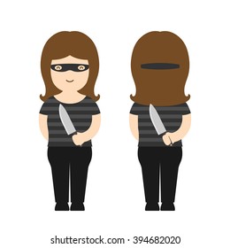 Woman thief have knife and mask