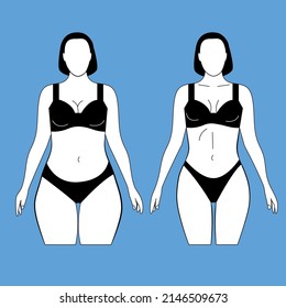 The woman is thin and overweight. Healthy lifestyle concept. Sports, fitness, proper nutrition