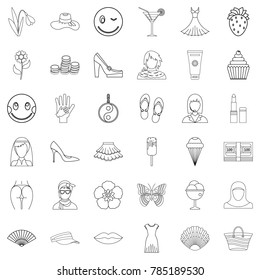Woman thing icons set. Outline style of 36 woman thing vector icons for web isolated on white background