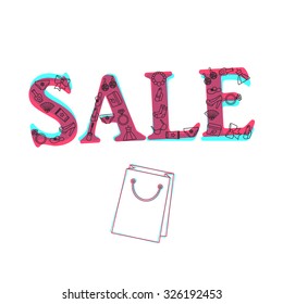 Woman things, accessories, cosmetics, clothes, shoes and jewelry. Big sale poster with bag. Shopping concept. Vector