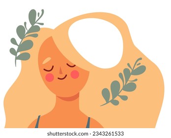 Woman think feelings thoughts space bubble concept. Vector flat graphic design illustration