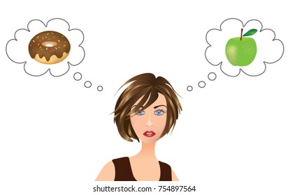 Woman Thinking About Food Choice Apple Stock Vector (Royalty Free ...