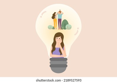 A woman is thinking about having family vector, a female is dreaming about family vector, father mother and baby spend quality time together vector, a woman is thinking about starting a family vector.