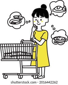 A woman thinking about menu while shopping