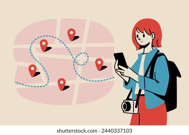 A woman thinking about the route to her destination on her smartphone