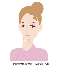 Woman thinking concept on white background. Creative idea design. Flat vector illustration for template, brochure or presentation.