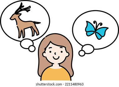 woman thinking of creatures vector