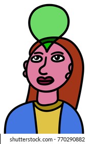 woman thinking, an empty text balloon comes out of her head