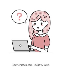 woman thinking in front of computer