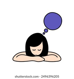 woman thinking hand drawn color vector illustration