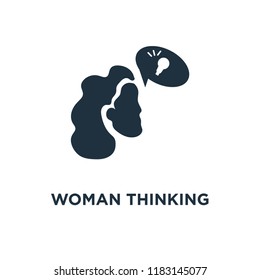 Woman Thinking icon. Black filled vector illustration. Woman Thinking symbol on white background. Can be used in web and mobile.