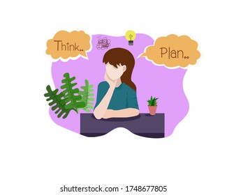 Woman thinking and plan vector for idea.