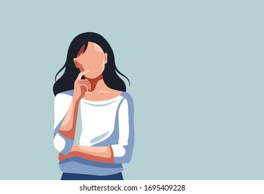 Mujer pensando. Planificación, elección, solución de problemas concepto. Ilustración del vector aislada en fondo azul