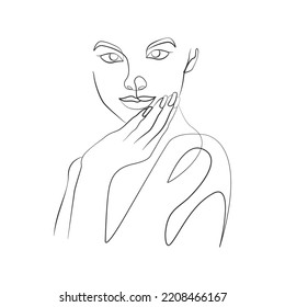 Woman thinking position elegant linear drawing