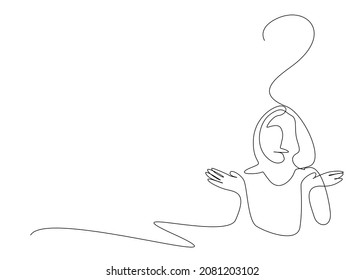 woman thinking with question mark looking for solution desperately opens hands