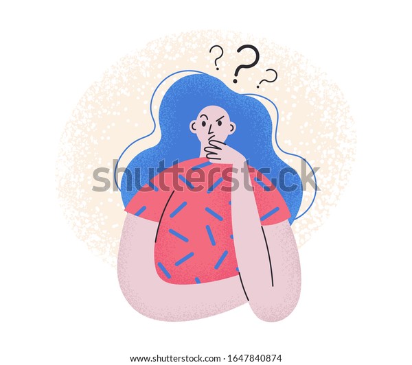 Vektor Stok Woman Thinking Question Marks Flat Cartoon Tanpa Royalti 1647840874 Shutterstock 0469