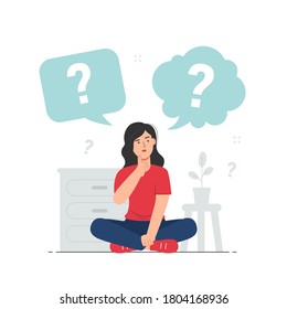 Woman thinking. Speech bubble with question mark