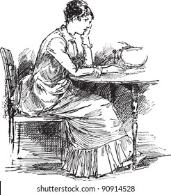 Woman thinking - Vintage illustration from "La petite soeur par Hector Malot" 1882, France