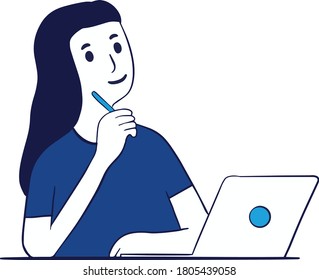 Woman thinking while working illustration