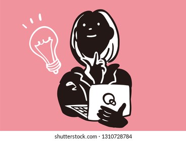 A woman thinks about a personal computer