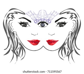 Woman with third eye, psychic supernatural senses