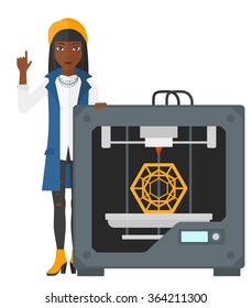 Woman with three D printer.