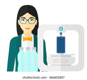Woman with three D printer.