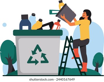 Woman is throwing away recyclable rubbish
