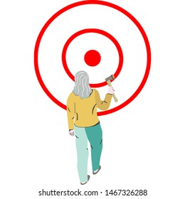 Woman Throwing Axe, Target Wood, Hatchet Throwing, Success Axe. White Background. Vector