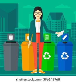 Asian Woman Throwing Away Plastic Bottle Stock Vector (Royalty Free ...