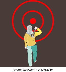 Woman Throwing Hatchet In Wood Target. Axe Throwing, Lumberjack Sports, Success Axe. Business Achievement. Vector