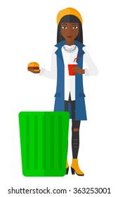 Woman throwing junk food.