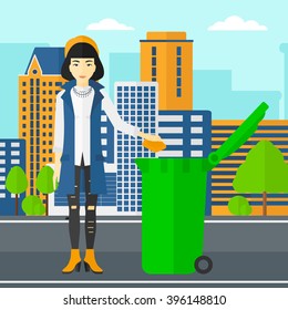 Woman throwing trash.