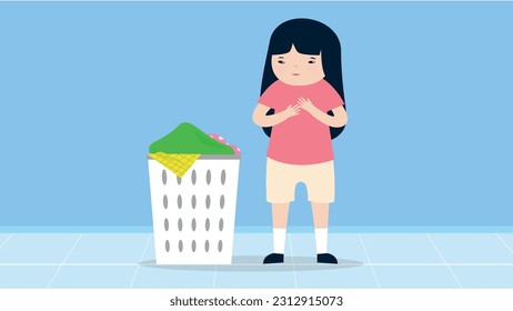 Woman throws garbage in the trash. Vector illustration in flat style.